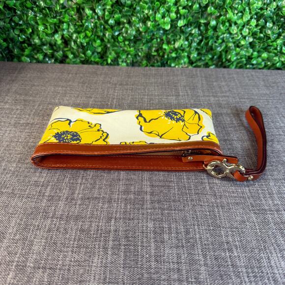 Kate Spade Yellow Floral Wristlet with Brown Trim Womens Purse Gift - Picture 7 of 11